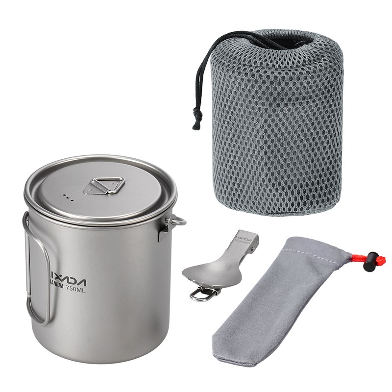 Lixada Lightweight Titanium 3 Pieces Set Titanium 750ml Pot 350ml