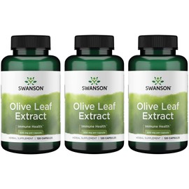 Swanson Olive Leaf Extract Capsules with 20% Oleuropein - (120 Capsules, 500mg Each) 3 Bottles