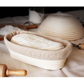 2 fodere ovali in tessuto per cestini per la lievitazione del pane, in rattan, per la lievitazione di lievitazione e di fermentazione, per prodotti da forno (28 x 15 x 8 cm)