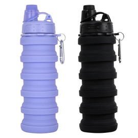 Collapsible Water Bottle for Adults, Boys, Students, Kids, Reusable Silicone Foldable Water Bottles for Travel Camping Hiking Sports,Leak-Proof Portable Sports Water Bottle ( Purple & Black)