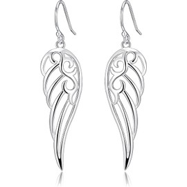 Sterling Silver Angel Wings Design Dangle Drop Earrings For Sensitive Ears By Ganga Jewells, Sterling Silver, No Gemstone