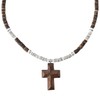 BlueRica Wood Cross Pendant on Coconut Beads and Puka Shell