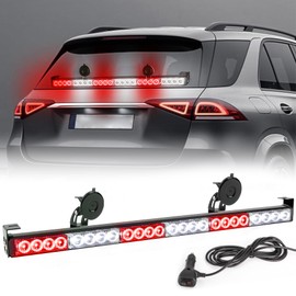 Red White LED Emergency Firefighter Lights Directional Hazard Warning Fire Strobe Light Bar 6 Block 27 Inch 13 Flash Patterns with Cigar Lighter Safety for Rear Window