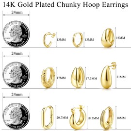 JeweBella 9 Pairs Gold Hoop Earrings Set for Women Girls 14K Gold-Plated Earrings Hypoallergenic Chunky Small Gold Hoop Earrings Set Gold Hoop Earrings Cartilage Huggie Hoop Earrings Fashion Jewellery