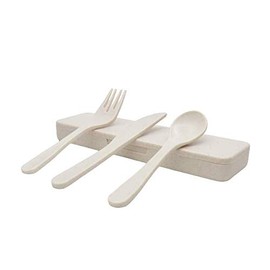 Sapriza Publicidad - 2682 Set de cubiertos ecologicos portatiles hechos de fibra de trigo (Beige)