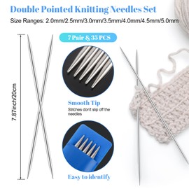 Reessy Knitting Needles Set, 35 Pcs Double Pointed Knitting Needles 20 cm and 11 Pairs Metal Circular Knitting Needles 80 cm, Metal Knitting Kits for Beginners Adults