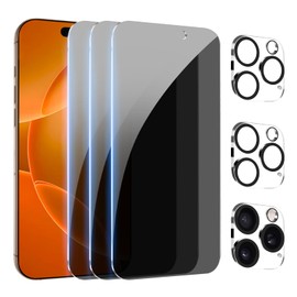 pehael Pehael [3+3Pack] Privacy Screen Protector for iPhone 16 Pro Max with Camera Lens Protector Full Coverage Anti-Spy Tempered Glass Film 9H Hardness Upgrade Edge Protection Easy Installation Bubble Free [6.9 inch]