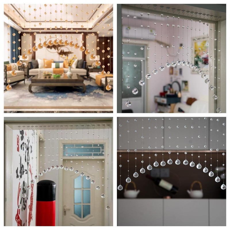 Hanbinsen 20 Strings Crystal Beaded Curtain, Arched Door String Curtain,