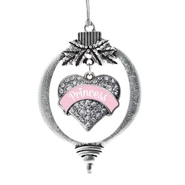 Inspired Silver - Princess - Light Pink Charm Ornament - Silver Pave Heart Charm Holiday Ornaments with Cubic Zirconia Jewelry