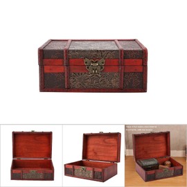 Vintage Wooden Storage Box, Treasure Box, Jewellery Box, Jewellery Organiser, Decorative Treasure Box, 23 x 16 x 9.8 cm (Lotus with Lock)