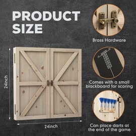 Colingmill Barn Style Dart Board Cabinet Only Barnwood Dartboard Case Cabinet Only with Doors Dart Scoreboard Two Built-in Dart Holders, Dartboard Not Included