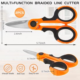 Honoson 2 Pcs 5.7" Fishing Scissors Braided Line Cutters Fishing Heavy Duty 3cr13 Non Slip Serrated Edge Scissors Saltwater Freshwater Braid Multi Function Cutter for Trimming (Orange)