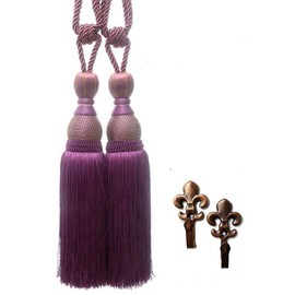 Suplove 1 Pair Beaded Tassels Curtain buckl Rope Tie Band Curtain Tieback (Purple)