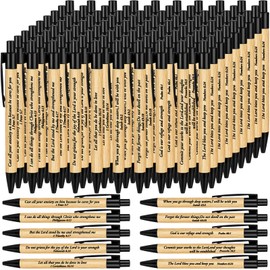 Cholemy 100 Pcs Christian Gifts Bible Verse Pens Bamboo Christian Pens Christmas Religious Gifts Inspirational Pens Motivational Quote Pens God Prayer Journal for Women Church School(Black)