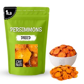 Oh! Nuts Dried Persimmons - Dehydrated Fruit - No Sugar Added - 1 lb Bag - Persimmon Slices - Dried Persimmons for Snacking & Baking