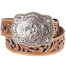 Nocona Boots Boys Brown Belt With Blue Inlay Scroll Brown 20