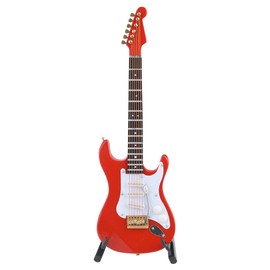 Delicate 18 cm Mini  Wooden Electric Guitar Model Ornaments Collection with Stand (Red)
