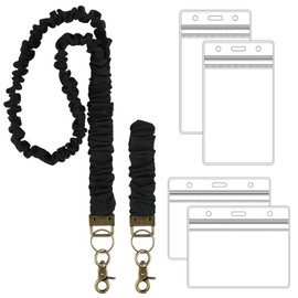 2 Pcs Stretchy Scrunchie lanyards with 4 Card Holders for ID Badges and Keys, Cute Neck and Wrist Scrunchie Lanyard for Teacher, Women Nurses, School Office Supplies