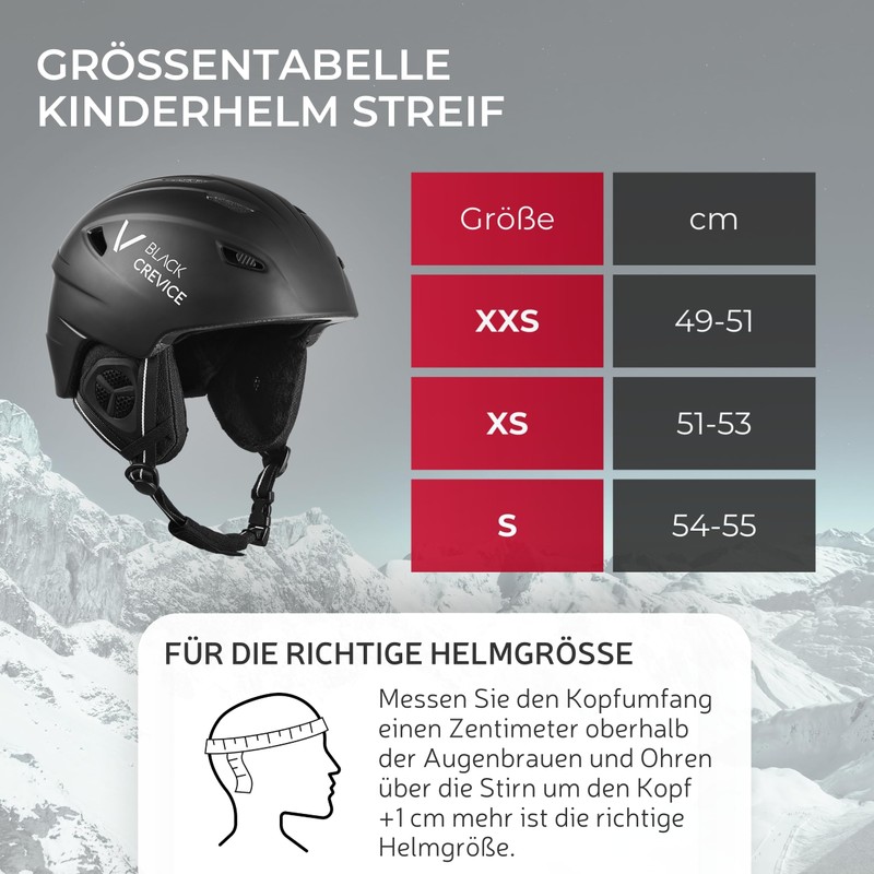 Black Crevice Children's Ski Helmet Stripe, Matt White/Black, S (54-55