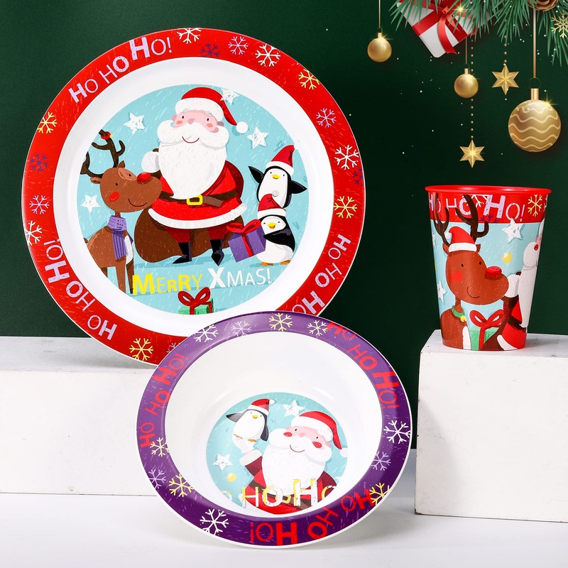 Christmas Xmas 3pcs Kids Childrens Micro Dinner Lunch Santa Festive