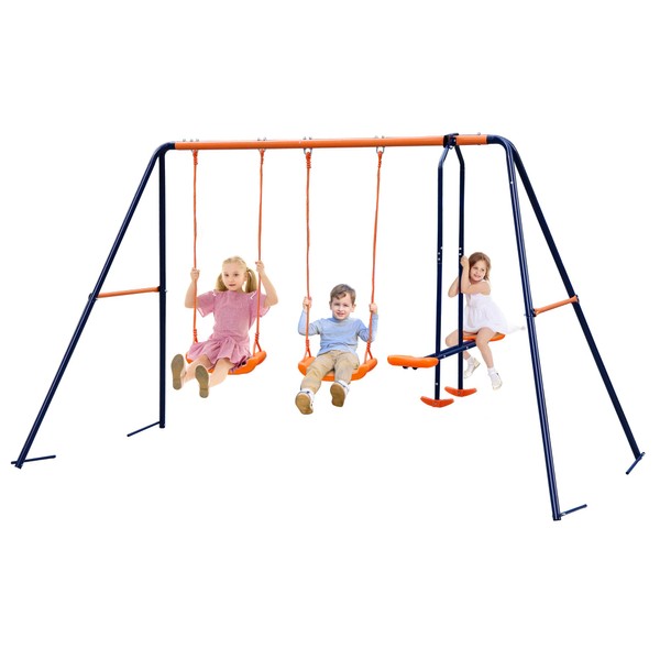 Nova Microdermabrasion Metal Swing Set for Toddler, Heavy-Duty Kids Playset for Outdoor Backyard with 2 Seats and 1 Swing Glider, Ages 3-8, Hold up to 440lbs