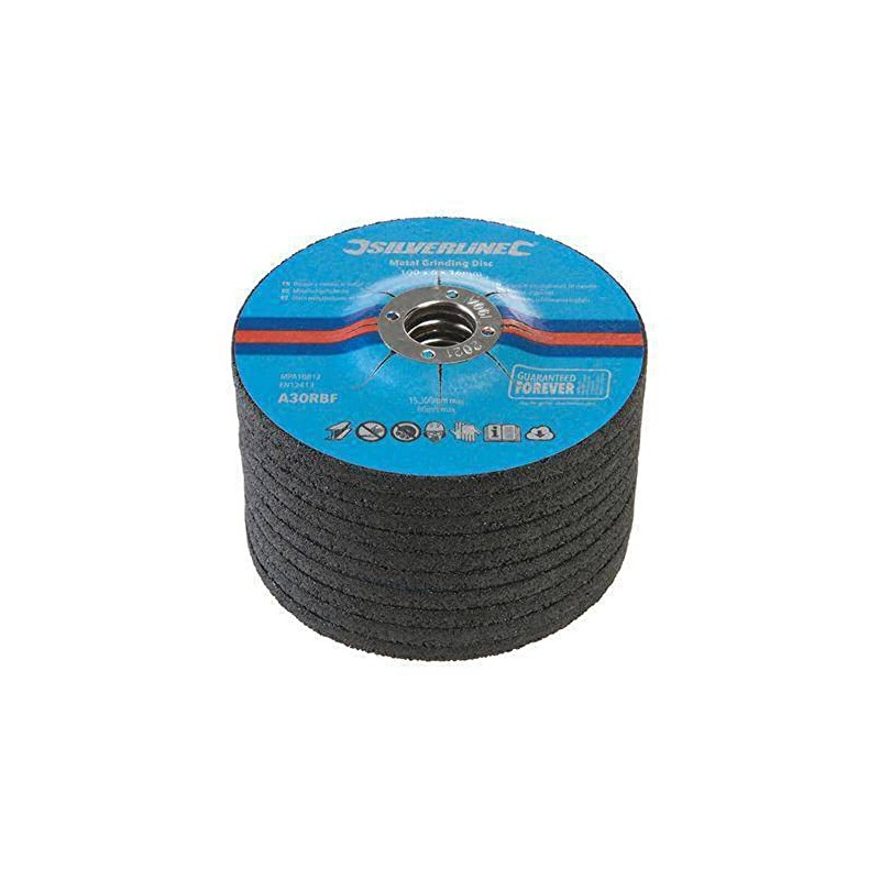 Silverline 699791 Metal Grinding Discs 10pk 100 x 6 x