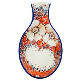 Polish Pottery 6¾-inch Spoon Rest made by Ceramika Artystyczna (Peachy Keen Theme) Signature UNIKAT + Certificate of Authenticity