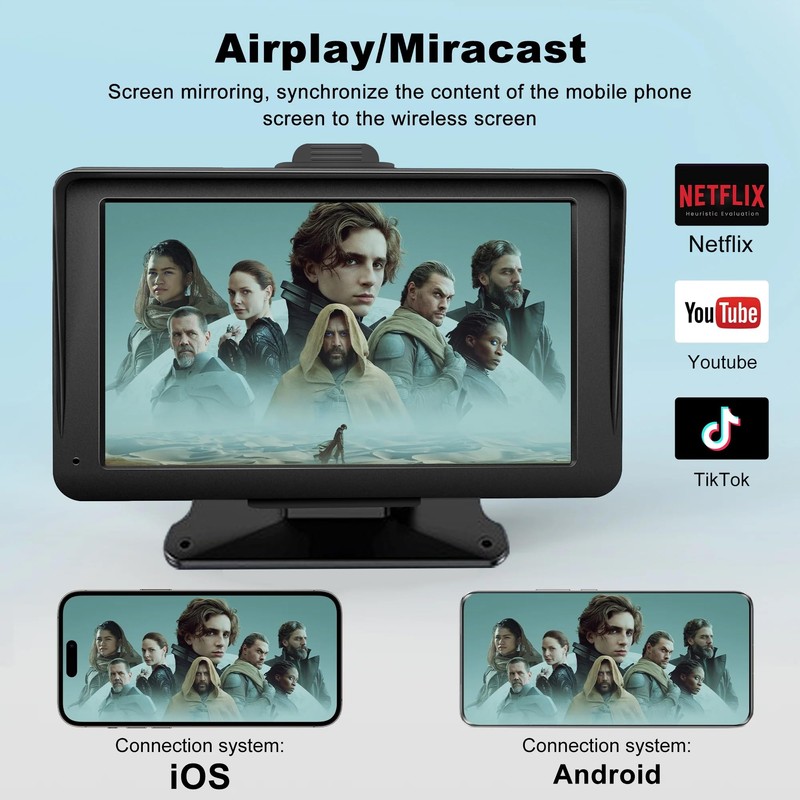 Apple Carplay Screen for Car, 7" HD Portable Wireless Apple