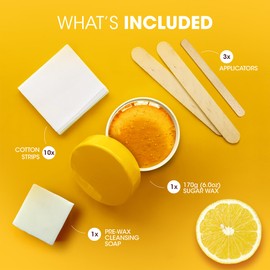 Nad's 100% Natural Sugar Wax Kit, Vegan, Hypoallergenic, No-heat Formula Waxing Sugar Paste, Includes 6 Wooden Spatulas, 10 Reusable 100% Cotton Strips, 1 Pre-wax Cleansing Soap & Sugar Wax 6oz