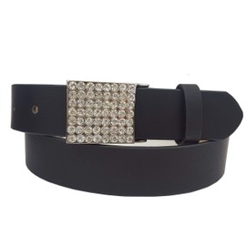 Axesoria Vegan Leathrette Belt matched with Square Crystal Buckle (S/M, Black/Clear)
