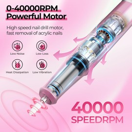"JOSGLOI Taladro eléctrico para uñas profesional: kit de lima de uñas eléctrica de 40000 RPM, máquina pulidora de uñas Efile con pantalla LCD para uñas de gel acrílico, manicura y pedicura, pulidora