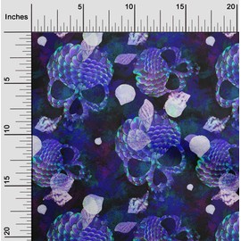 oneOone Velvet Royal Blue Fabric Skull Skull Quilting Supplies Print Sewing Fabric by The Meter 58 Inch Wide