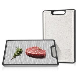Double Sided Cutting Board, 316 Stainless Steel Cutting Boards for Kitchen, Food Grade, Wheat Straw Non Toxic Chopping Board, Scratch Resistant Mesh Design, Easy Clean Large Size 16.3”×10.5”