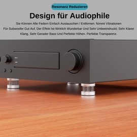 Monosaudio 4 x HiFi Speaker Stands Feet HiFi Spikes Pad Device Feet Aluminium Shock Absorber Feet Absorber Feet HiFi Coaster for Amplifier Turntable Subwoofer (Silver, SP4438)