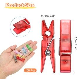 PATIKIL 1.4" Colored Clothes Pins, 100Pcs Mini Colorful Plastic Clothes Clips Strong Grip Photo Clips for Pictures Hanging Clothes Decorative Crafts, Transparent Red