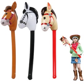 3 Pack Inflatable Horse, Hobby Horse Costume, Inflatable Horse Stick for Kids, Washable and Reusable Horse Costume for Birthday Parties and Playtime, Costume Sticks Party Decoration & Toys