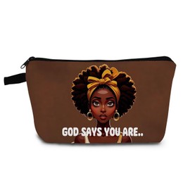 YULUENZE African American Lady Makeup Bag Cute Small Organizer Bag with Zipper God Says You Are Cosmetic Bag Aesthetic Birthday Present for Women Sisters Friends