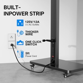 Mobile TV Stand with Power Outlet, Height Adjustable with Handle Stepless Lift,Rolling TV Stand for 32-75inch TVs with 90 Rotating,Portrait to Landscape,TV Cart with Wheels Holds up to 110lbs (Black)