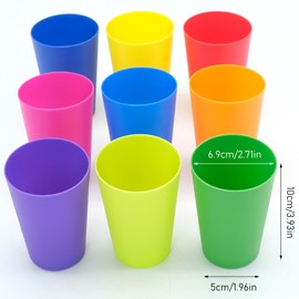 WSAMJIN 9Pcs Colorful Plastic Cups, 260ml Plastic Drinking Cups, Stacking Camping Cups Reusable Tumblers Set Party Tableware for Kitchen Outdoor Parties Picnics BBQ’s Travels (9 Colors)