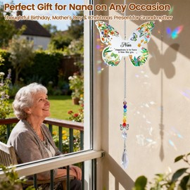 Butterfly Crystal Suncatcher Nana Gifts, Anniversary Butterfly Crystal Suncatcher from Daughter Son Children, Mum Grave Memorial Ornaments