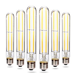 Leadleds 6 Pack Tubular LED Light Bulbs 60 Watt Equivalent, 6W 600LM 7.2" Long LED Bulbs 3000k Warm White, T10 LED Edison Bulbs Dimmable for Pendant Kitchen Bathroom,UL Listed
