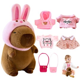 Mineup Capybara Plush With 7 Clothes&Accessories, 25cm Capybara Stuffed Animal, Dress Up Capybara Teddy, Cute CapybaraTeddy, Stuffed Capybara Toy for Boys Girls 4 5 6 7 8 Years Old Birthday Christmas