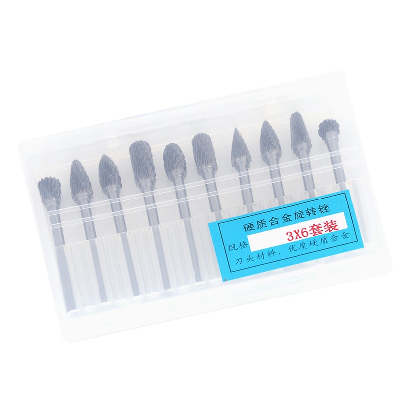 One Set 10 Tungsten Steel Carbide Burrs for Rotary Tool