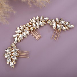 Teyglen Sparkly Rhinestone Wedding Hair Comb Headband Crystal Bridal Hair Side Comb Gold Silver Rhinestone Headpiece Hair Piece Hair Accessory for Women Bride Girls (Gold)