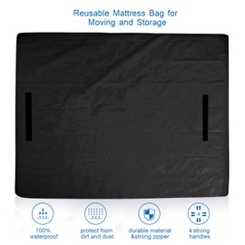 Mattress Bags for Moving and Storage King Size, Waterproof Mattress Cover for Moving with Heavy Duty Handles, Strong Zipper, Reusable Mattress Storage Bag, Moving Supplies & Moving Bags, Black