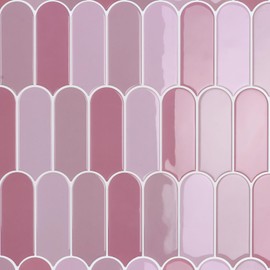 CRE8TIVE 16 Sheets Pink Feather Peel and Stick Tile Backsplash for Kitchen Bathroom Waterproof Long Fish Scale Stick on Wall Tile Self Adhesive Removable Backsplash for Living Room Fireplace 12"x12"