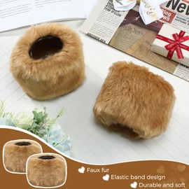 SATINIOR Faux Fur Short Wrist Cuff Winter Fuzzy Wrist Cuff Warmers for Women Girls Favors(Brown)