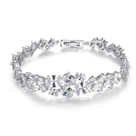 QUKE Luxury Cubic Zirconia Crystal Dress Bracelet Fashion Bridal Wedding Bracelets for Women Girls Jewellery, Crystal