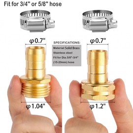 2 Set Brass Garden Hose Repair Connector Kit with Clamps, Fit for 3/4" or 5/8" Garden Hose Fittings, Male and Female Garden Water Hose Repair Kit (3/4" GHT Garden Hose Adapter)