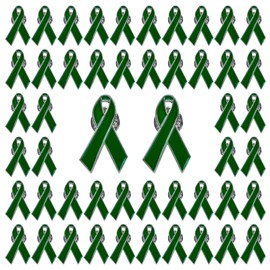 WANDIC Green Ribbon Pin, 50 Pcs 1.18 * 0.7inch Silver Back Health Awareness Lapel Pin Mental Health Ribbon Brooches Hope Pins for Decoration